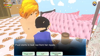 Mommy Babysitter tricks you with licking her breasts in this femdom game
